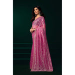 Load image into Gallery viewer, Women's Net Sequence Saree With Unstitched Blouse 5.5Mtr (Light Pink)