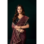 Load image into Gallery viewer, Women's Net Sequence Saree With Unstitched Blouse 5.5Mtr (Maroon)