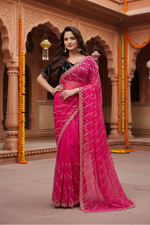 Load image into Gallery viewer, Women's Net Sequence Saree With Unstitched Blouse 5.5Mtr (Pink)