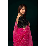 Load image into Gallery viewer, Women's Net Sequence Saree With Unstitched Blouse 5.5Mtr (Pink)