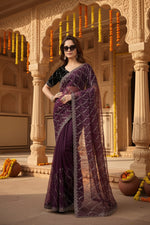 Load image into Gallery viewer, Women's Net Sequence Saree With Unstitched Blouse 5.5Mtr (Purple)