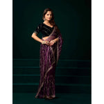 Load image into Gallery viewer, Women's Net Sequence Saree With Unstitched Blouse 5.5Mtr (Purple)