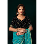Load image into Gallery viewer, Women's Net Sequence Saree With Unstitched Blouse 5.5Mtr (Turquoise)