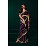 Load image into Gallery viewer, Women's Net Sequence Saree With Unstitched Blouse 5.5Mtr (Wine)