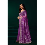 Load image into Gallery viewer, Women's Net Sequence Saree With Unstitched Blouse 5.5Mtr (Lavender)