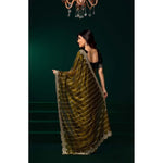 Load image into Gallery viewer, Women's Net Sequence Saree With Unstitched Blouse 5.5Mtr (Olive)