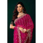 Load image into Gallery viewer, Women's Net Sequence Saree With Unstitched Blouse 5.5Mtr (Pink)