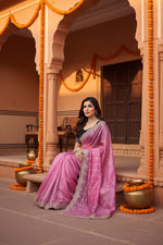 Load image into Gallery viewer, Women's Net Sequence Saree With Unstitched Blouse 5.5Mtr (Pink)