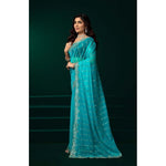 Load image into Gallery viewer, Women's Net Sequence Saree With Unstitched Blouse 5.5Mtr (Turquoise)