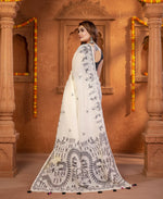 Load image into Gallery viewer, Women's Linen Cotton Printed Saree With Unstitched Blouse 5.5Mtr (Off White)