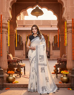 Load image into Gallery viewer, Women's Linen Cotton Printed Saree With Unstitched Blouse 5.5Mtr (Off White)