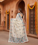 Load image into Gallery viewer, Women's Linen Cotton Printed Saree With Unstitched Blouse 5.5Mtr (Off White)