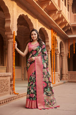 Load image into Gallery viewer, Women's Cotton Silk Floral Printed Saree With Unstitched Blouse 5.5Mtr (Black)