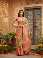 Load image into Gallery viewer, Women's Cotton Silk Floral Printed Saree With Unstitched Blouse 5.5Mtr (Yellow)