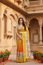 Load image into Gallery viewer, Women's Cotton Blend Floral Printed Saree With Unstitched Blouse 5.5Mtr (Lemon Yellow)