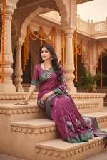 Load image into Gallery viewer, Women's Cotton Blend Floral Printed Saree With Unstitched Blouse 5.5Mtr (Multicolor)