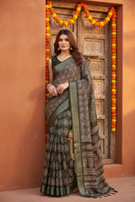 Load image into Gallery viewer, Generic Women's Cotton Blend Printed Saree With Unstitched Blouse 5.5Mtr (Black)