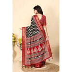 Load image into Gallery viewer, Women's Cotton Silk Printed Saree With Unstitched Blouse 5.5Mtr (Black)