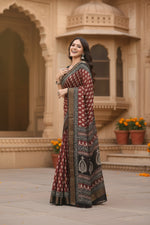 Load image into Gallery viewer, Women's Cotton Silk Printed Saree With Unstitched Blouse 5.5Mtr (Red)