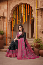 Load image into Gallery viewer, Women's Cotton Silk Printed Saree With Unstitched Blouse 5.5Mtr (Black-Pink)