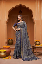 Load image into Gallery viewer, Women's Cotton Silk Printed Saree With Unstitched Blouse 5.5Mtr (Blue)