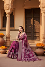 Load image into Gallery viewer, Women's Cotton Silk Printed Saree With Unstitched Blouse 5.5Mtr (Wine)