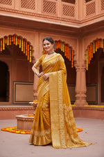 Load image into Gallery viewer, Women's Cotton Silk Printed Saree With Unstitched Blouse 5.5Mtr (Yellow)