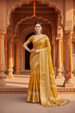 Load image into Gallery viewer, Women's Cotton Silk Printed Saree With Unstitched Blouse 5.5Mtr (Yellow)