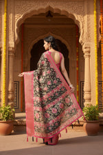 Load image into Gallery viewer, Women's Cotton Silk Floral Printed Saree With Unstitched Blouse 5.5Mtr (Black)