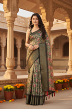 Load image into Gallery viewer, Women's Cotton Silk Floral Printed Saree With Unstitched Blouse 5.5Mtr (Grey)