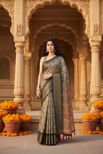 Load image into Gallery viewer, Women's Cotton Silk Floral Printed Saree With Unstitched Blouse 5.5Mtr (Grey)