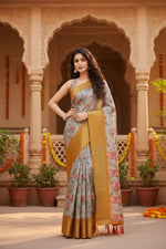 Load image into Gallery viewer, Women's Cotton Silk Floral Printed Saree With Unstitched Blouse 5.5Mtr (Lavender)