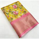 Load image into Gallery viewer, Women's Cotton Silk Floral Printed Saree With Unstitched Blouse 5.5Mtr (Yellow)