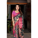 Load image into Gallery viewer, Women's Cotton Silk Floral Printed Saree With Unstitched Blouse 5.5Mtr (Green-Pink)