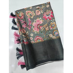 Load image into Gallery viewer, Women's Cotton Silk Floral Printed Saree With Unstitched Blouse 5.5Mtr (Grey-Black)