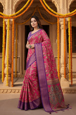 Load image into Gallery viewer, Women's Cotton Silk Floral Printed Saree With Unstitched Blouse 5.5Mtr (Pink-Purple)