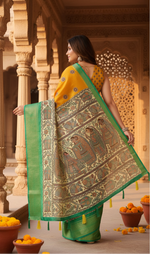 Load image into Gallery viewer, Women's Cotton Silk Printed Saree With Unstitched Blouse 5.5Mtr (Yellow)