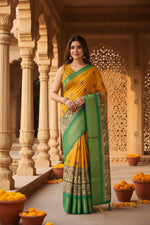Load image into Gallery viewer, Women's Cotton Silk Printed Saree With Unstitched Blouse 5.5Mtr (Yellow)