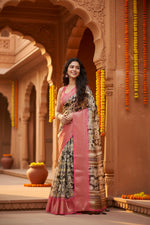 Load image into Gallery viewer, Women's Cotton Silk Floral Printed Saree With Unstitched Blouse 5.5Mtr (Black)