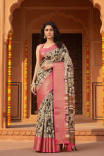 Load image into Gallery viewer, Women's Cotton Silk Floral Printed Saree With Unstitched Blouse 5.5Mtr (Black)