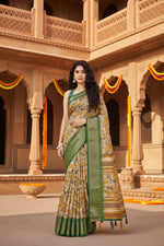 Load image into Gallery viewer, Women's Cotton Silk Floral Printed Saree With Unstitched Blouse 5.5Mtr (Mustard)