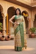 Load image into Gallery viewer, Women's Cotton Silk Floral Printed Saree With Unstitched Blouse 5.5Mtr (Mustard)