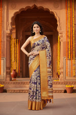Load image into Gallery viewer, Women's Cotton Silk Floral Printed Saree With Unstitched Blouse 5.5Mtr (Purple)