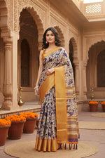 Load image into Gallery viewer, Women's Cotton Silk Floral Printed Saree With Unstitched Blouse 5.5Mtr (Purple)