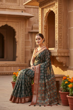 Load image into Gallery viewer, Women's Cotton Silk Printed Saree With Unstitched Blouse 5.5Mtr (Multicolor)