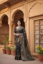 Load image into Gallery viewer, Women's Cotton Silk Printed Saree With Unstitched Blouse 5.5Mtr (Black)