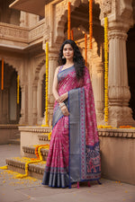 Load image into Gallery viewer, Women's Cotton Silk Printed Saree With Unstitched Blouse 5.5Mtr (Pink)
