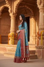 Load image into Gallery viewer, Generic Women's Cotton Silk Printed Saree With Unstitched Blouse 5.5Mtr (Rama)