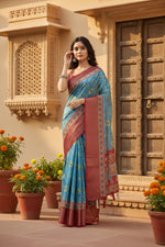 Load image into Gallery viewer, Generic Women's Cotton Silk Printed Saree With Unstitched Blouse 5.5Mtr (Rama)