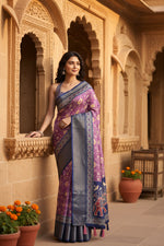 Load image into Gallery viewer, Women's Cotton Silk Printed Saree With Unstitched Blouse 5.5Mtr (Wine)